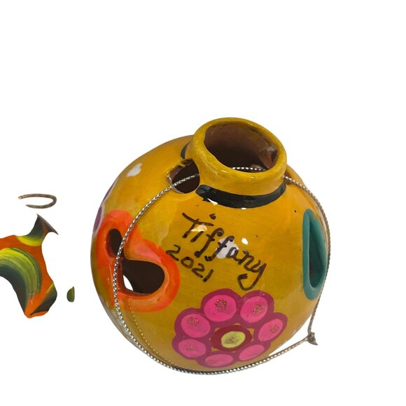 Handcrafted Cabo San Lucas Ceramic Ornament Trio With Bright Floral Designs  3" - Picture 8 of 13